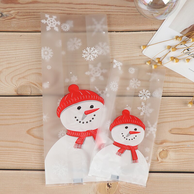 50 pièces sac en plastique Transparent sac de noël bonhomme de neige père noël Cellophane Cookie Fudge bonbons Cookie sac givré pochette boîte