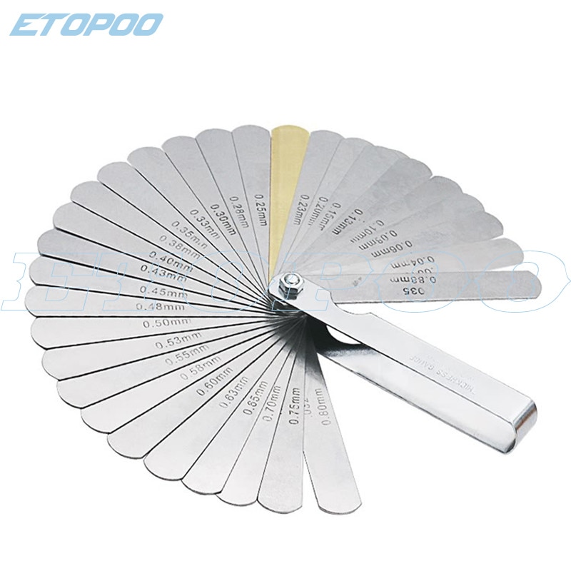 32 Blades Feeler Gauge Metric Gap Filler 0.04-0.88mm Thickness Gage .0015-.035 Copper Sheet For Measurment Tool