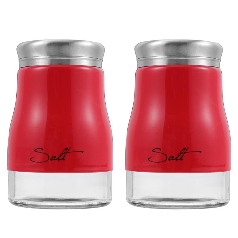 2Pcs Stainless Steel Lid Seasoning Bottle Pepper Salt Shaker kitchen seasoning shaker Kitchen Supply: Red