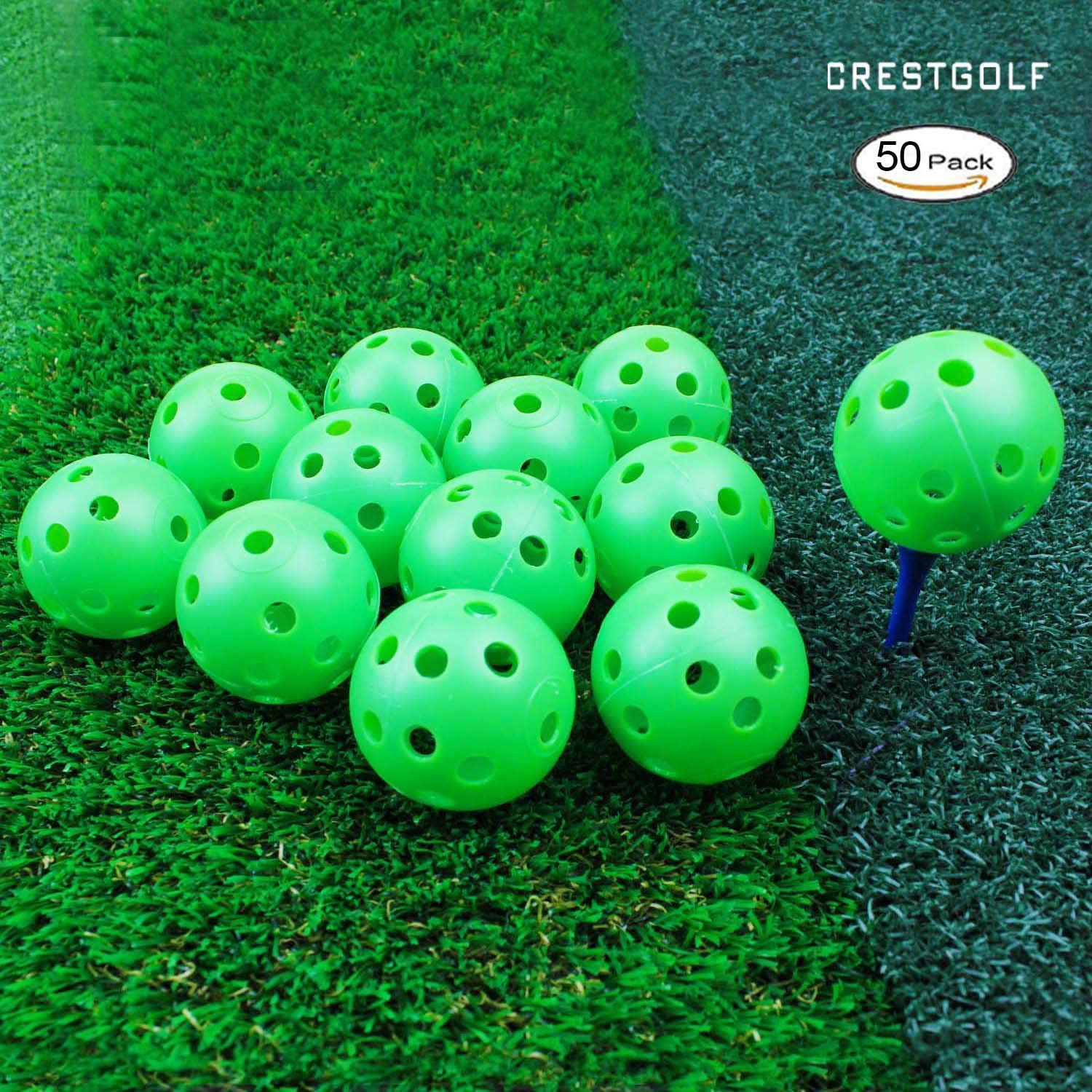Lot de 12/50 balles d'entraînement de golf en plastique crestgolf – airflow 40mm balles de golf pour practice, entraînement au swing, usage domestique, jeux pour animaux: Vert pack de 50