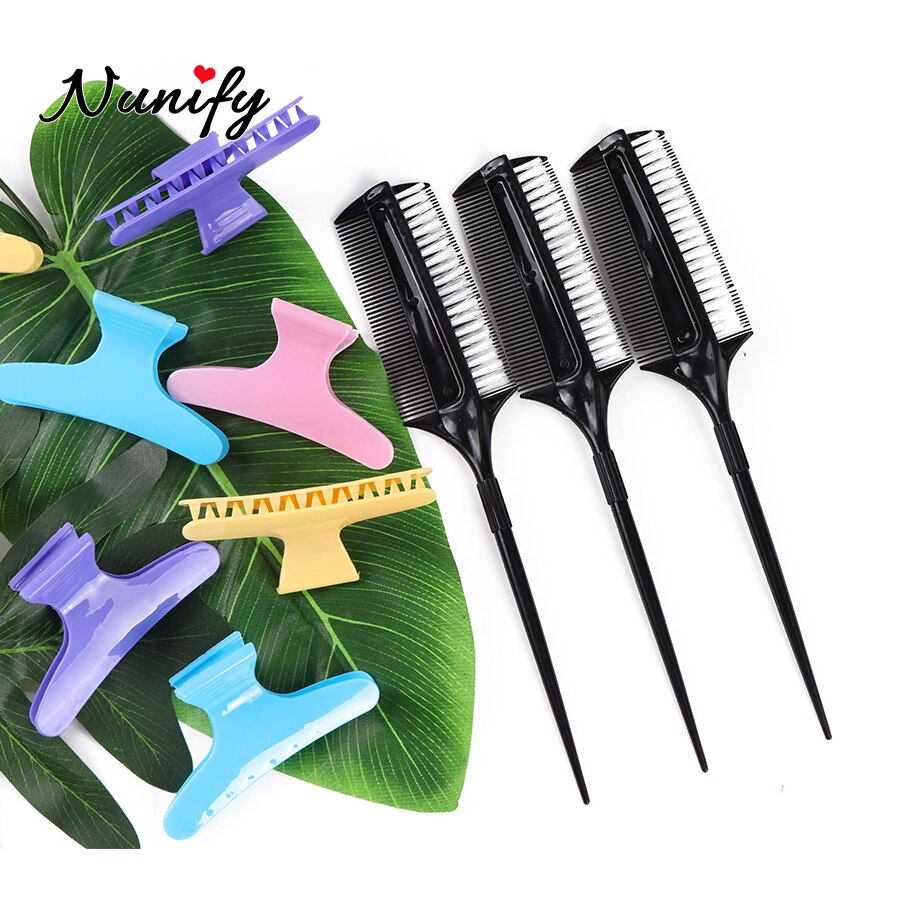 Nunify 4Pcs Plastic Krab Haar Clips En 1 Pc Haarverf Kam Thuis Diy Essentiële Tool Kappers Bakken Olie kam Met Borstel