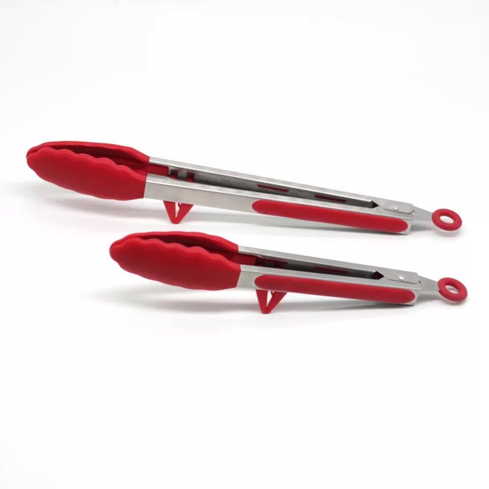 9 inch Kitchen Premium Silicone Tongs Non-slip & Easy Grip Stainless Steel Handle - Smart Locking Clip - Heat Resistant,