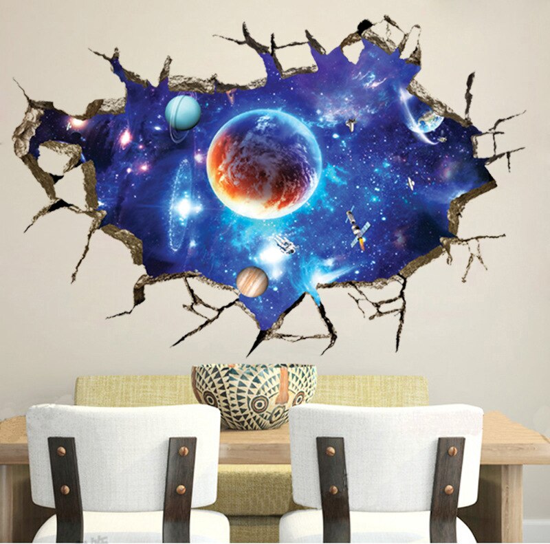 3d blå univers galakse planet låve klistremerker til låve rom barnehage baby soverom hjem dekor dekor plakater veggmalerier