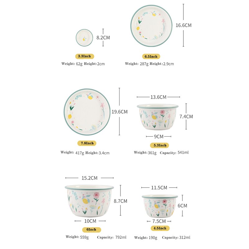 Housewares Kitchen Dishes and Plates Sets Green Side Ceramic Tableware Set European-Style Home Fruit Salad Bowl