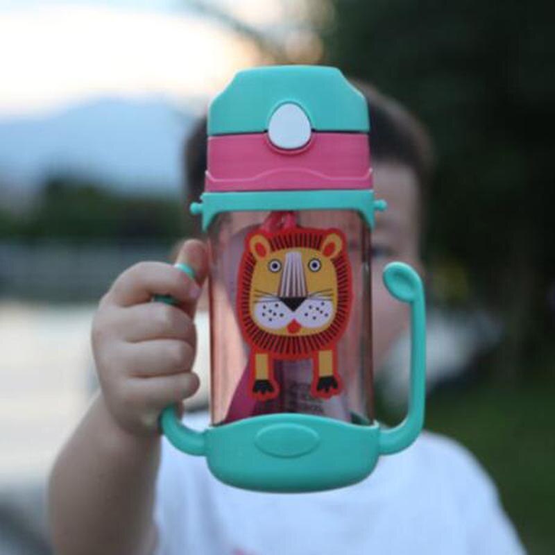 400ml kinderen leren drinkbekers, rietje, drinkfles, beker met handvat, schattige dubbele handgreep, kinderfles met water en sap