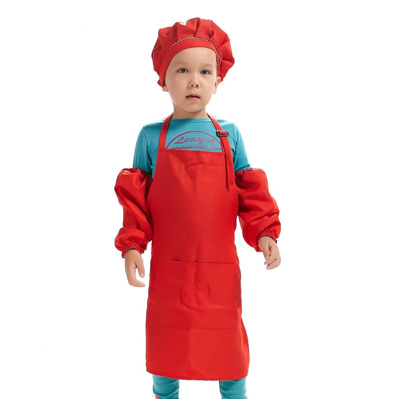 Kinderen Multicolor Koken Kleding Chef Uniform voor Kinderen Keuken Cosplay Halloween Party Kostuum Jongens Meisjes Schort Hoed Manchet: Red