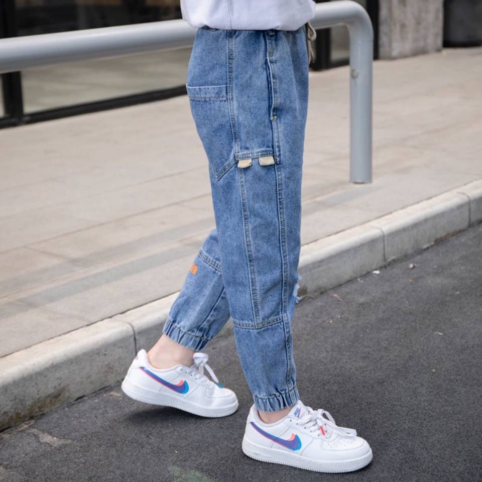 Children Boys Jeans Spring Kids Denim Pants Boys Casual Big Pocket Jeans Pants 4-13Y Children Letter Straight Trousers
