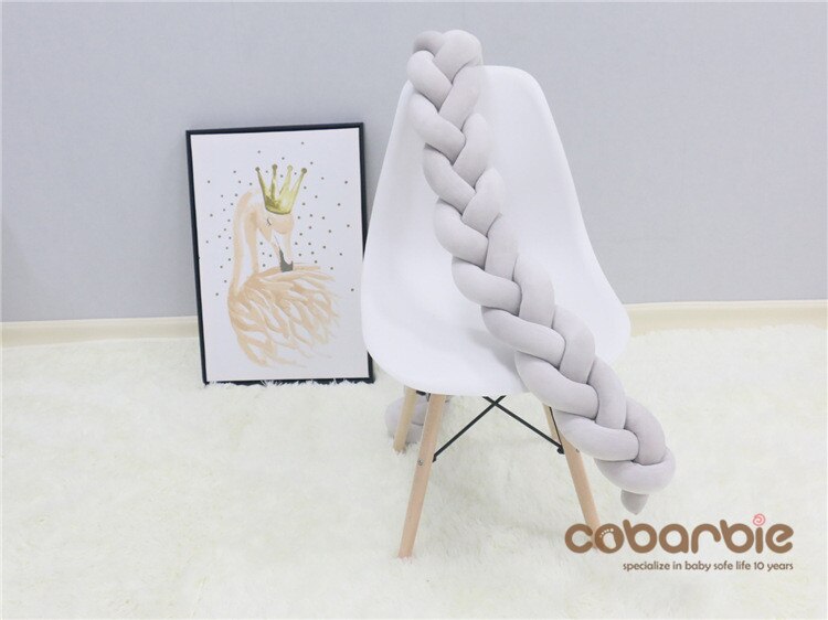 100 Cm Gevlochten Crib Bumpers + Knoop Kussen Kussen, Kwekerij Beddengoed, Cot Kamer Dector: grey 100cm