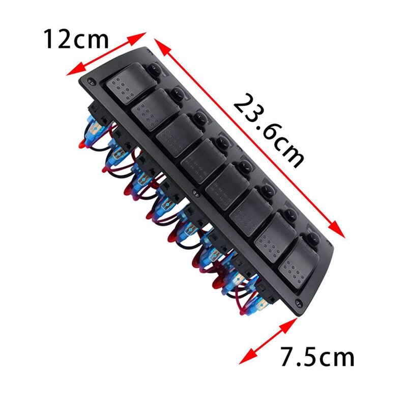 Boat Car Marine Rocker Switch Panel 8 Gang 3PIN &amp; Circuit Breaker Overload Protection Waterproof LED Switch Panel