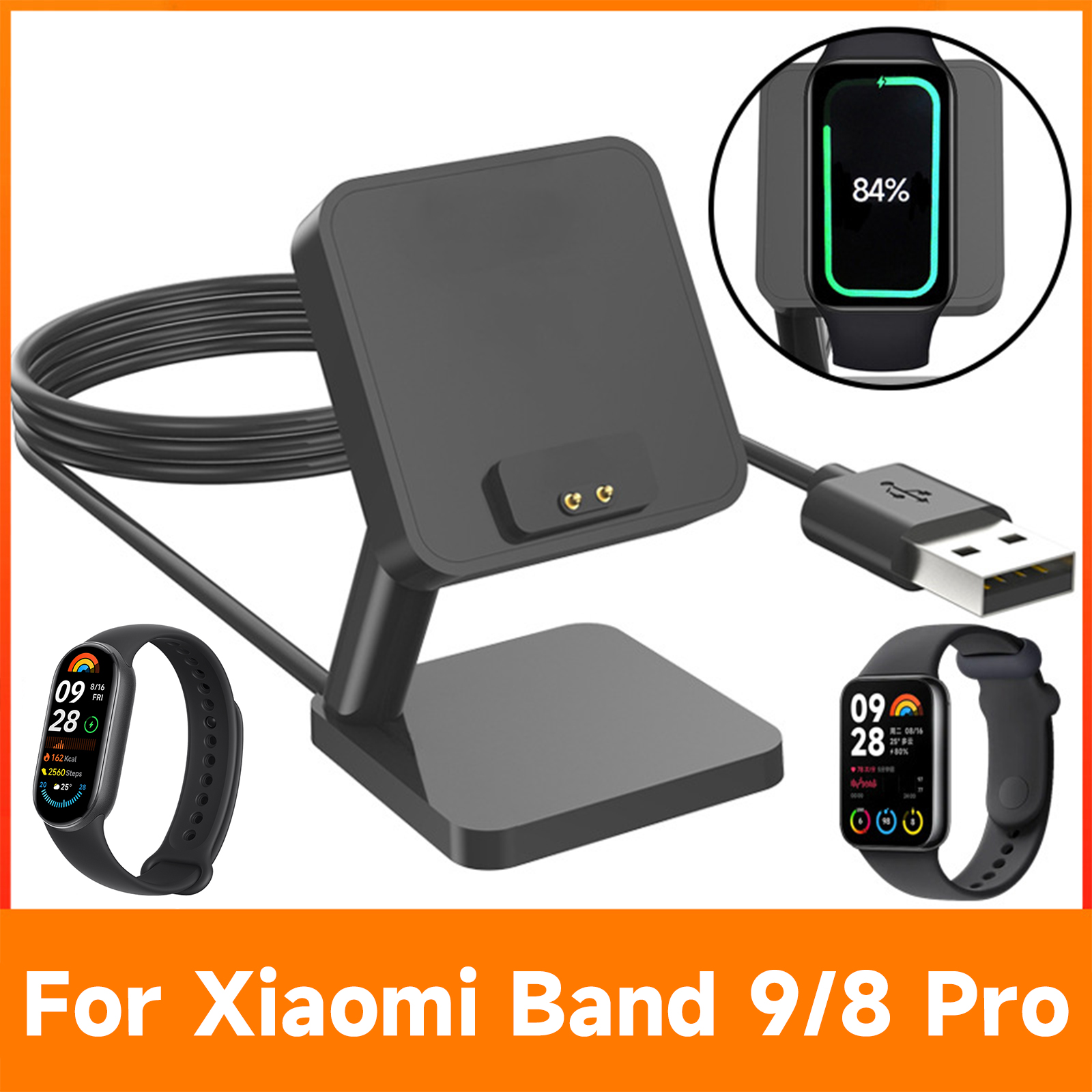 Charger Dock for Xiaomi Mi Band 8 Pro Smartwatch Magnetic Charging Stand with 3.3 Feet USB Charger Cable for Xiaomi Mi Band 10/9