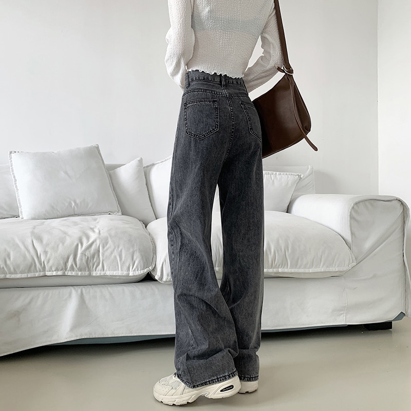 Casual Vintage Solid Make Old Without Belt High Waist Loose Denim Jeans(No Belt)(3 Colors)