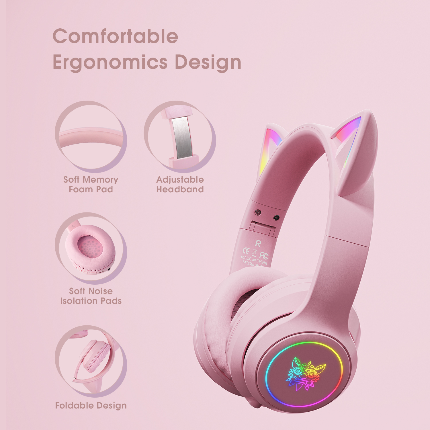 Onikuma Gaming Gaming Headset Bluetooth Headset Cat Ear Noise Annulering Hoge Geluidskwaliteit Schattig