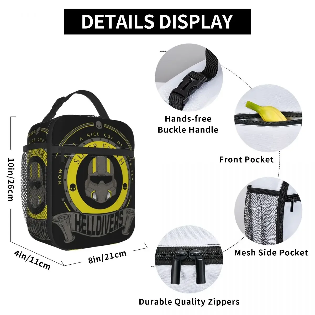 Helldivers Video Game Insulated Lunch Bag Cooler Bag Meal Container Portable Lunch Box Tote Food Handbags Work Outdoor
