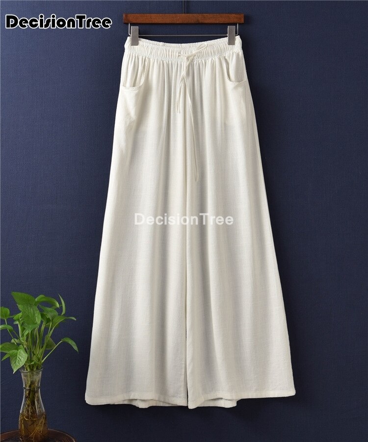 wide leg harem pants trousers chinese style streetwear women ethnic vintage elastic waist loose long cotton linen pants