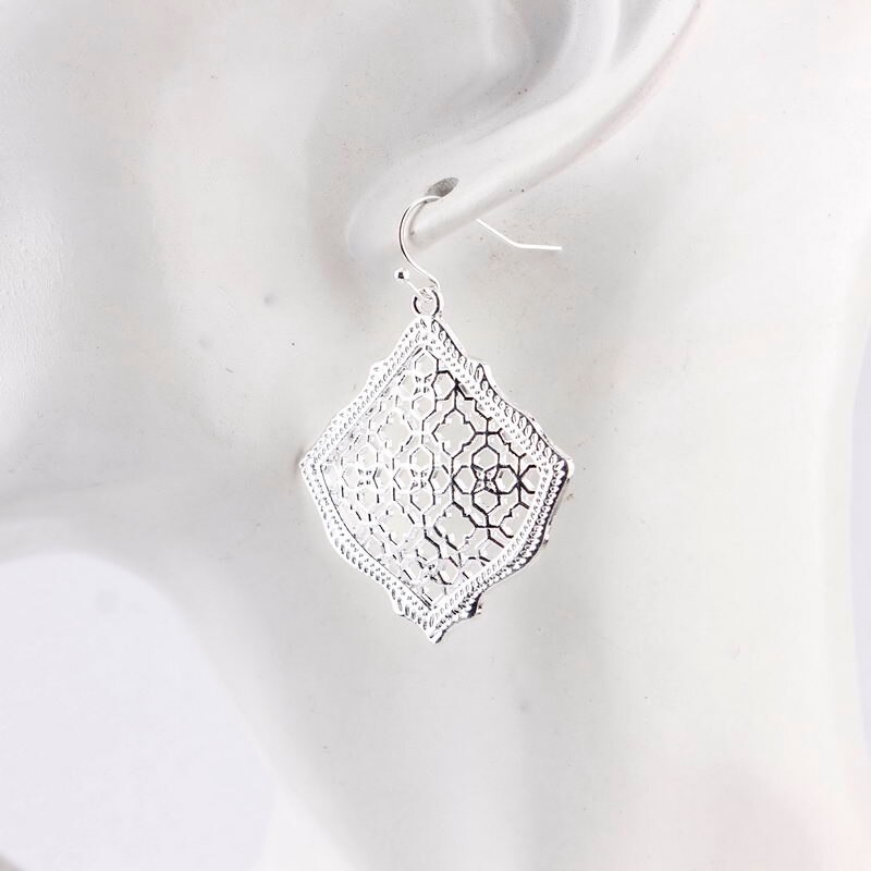 Boucles d'oreilles en filigrane du maroc pour femmes, en forme de goutte d'eau, carrées, ajourées, de fête des mères: Silver