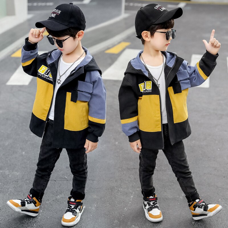 Jongens Jas Voor De Lente Herfst Katoenen Koreaanse Casual Letters Hooded Geul Jas Kinderkleding Jas Voor Jongens 4-11Y