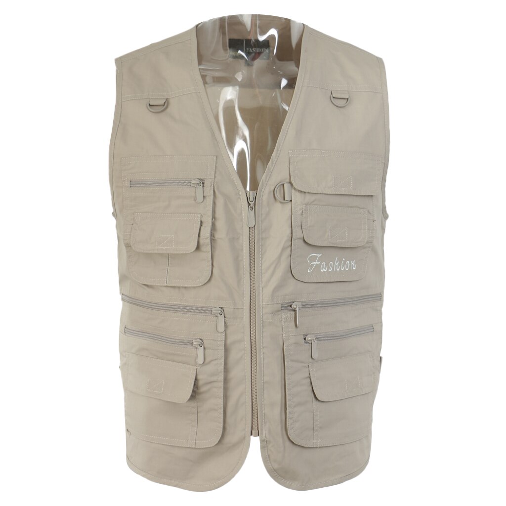 Men's Pocket Outdoor Fishing Traveler Beige Photography Vest Jacket