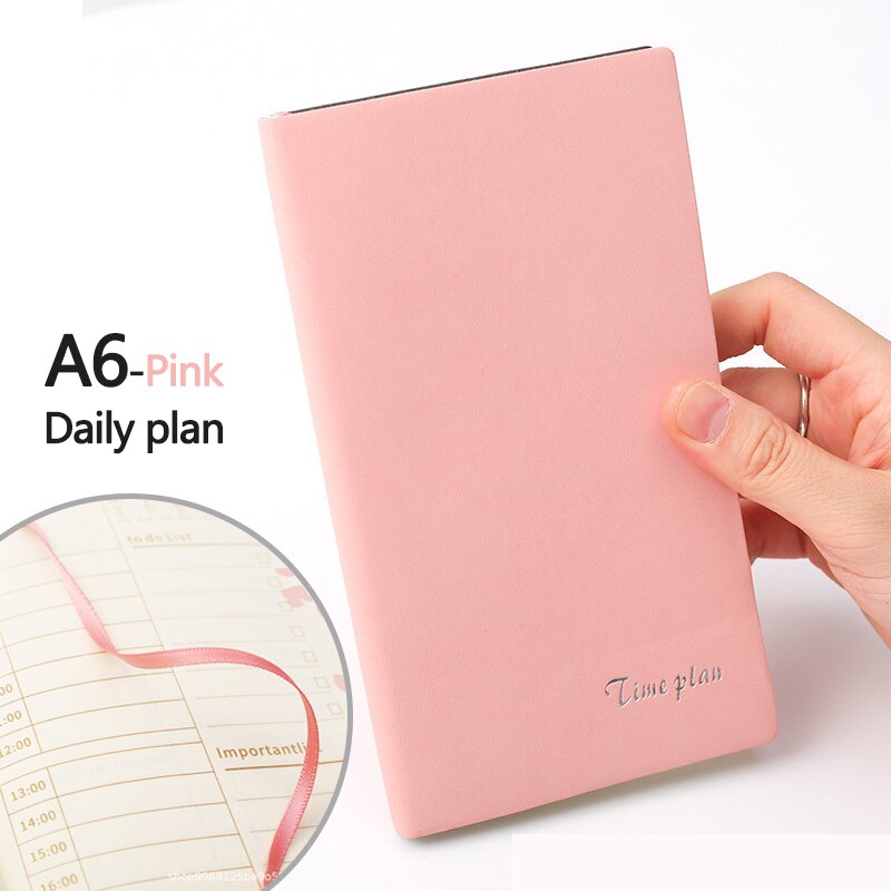 Libretas Zeszyt Large Thicken A4 Notebook 416 Pages Lined Format Daily Writing Planner School Homework Business Memopad Cuaderno: A6-Pink-DailyPlan