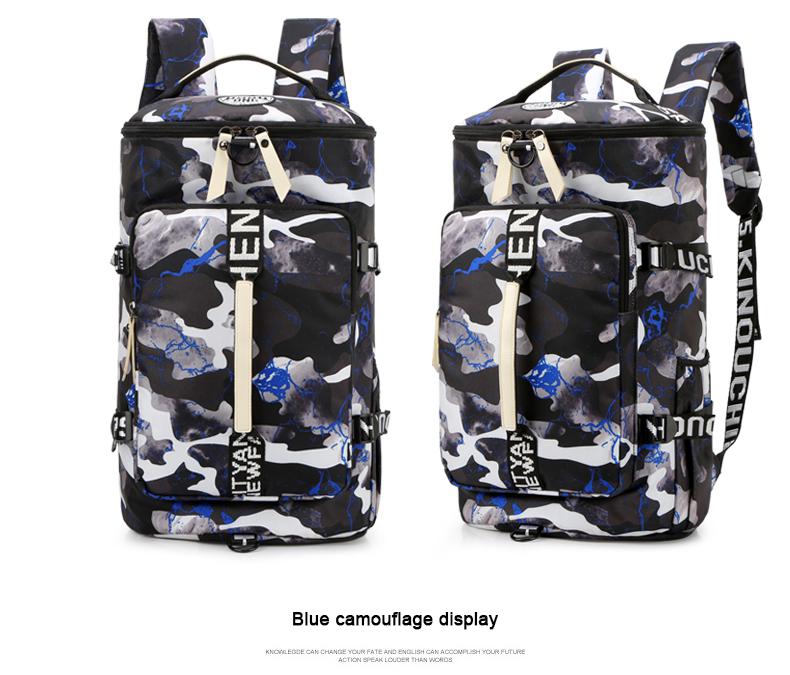 Rygsæk mænd rygsæk vandtæt mænds rejsetaske bærbar rejse skuldertaske mænds rygsæk med stor kapacitet: Blå camouflage