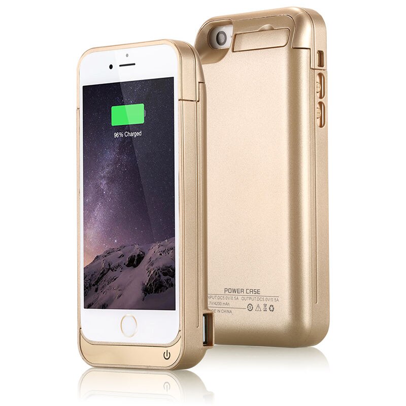 For iPhone 5C 4200mAh Portable Backup External USB Battery Charger Case For iPhone5S 5 SE Powerbank Pack Stand Charging Cover i5: Gold