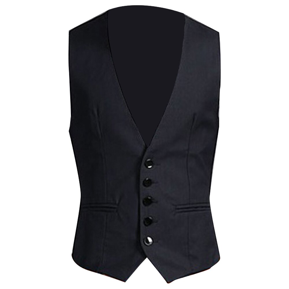 Effen kleur v-hals knoopsluiting mouwloos slim fit vest vest jurk vesten voor zakelijk gebruik vest