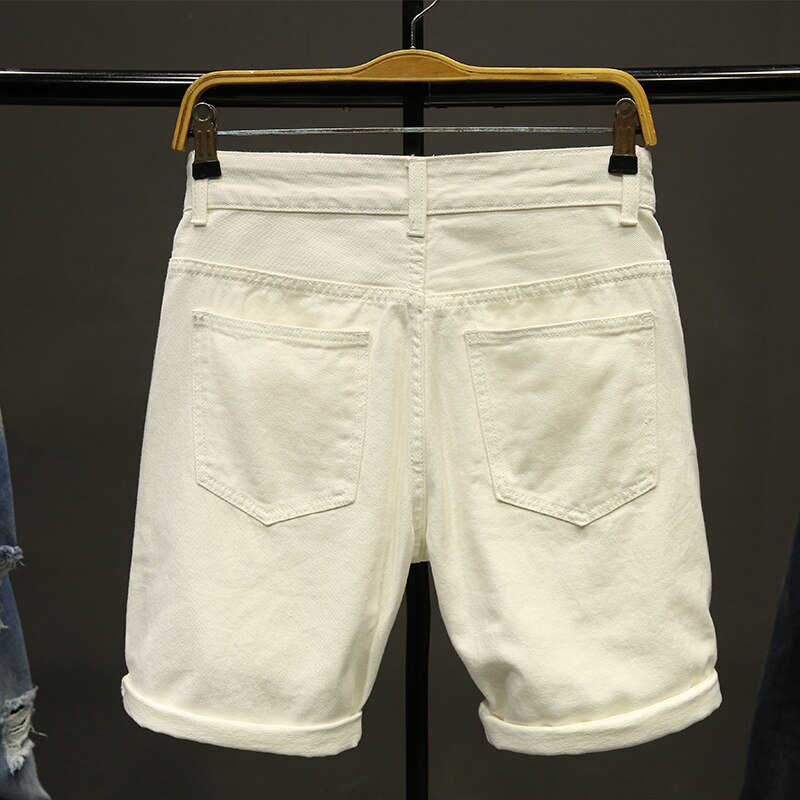Sommer hvide mænd flået løse lige jeans korte hip hop bermuda huller mandlige ensfarvet afslappet strand denim shorts