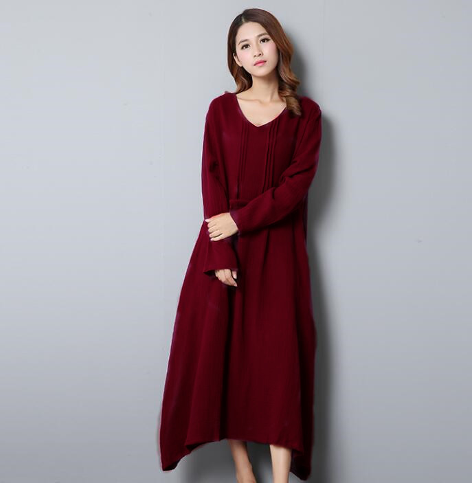 Sommer høst kvinner avslappet løs boho lange maxikjoler vestidos - bomulls- og lin vintagekjole: Xxxl / Brun