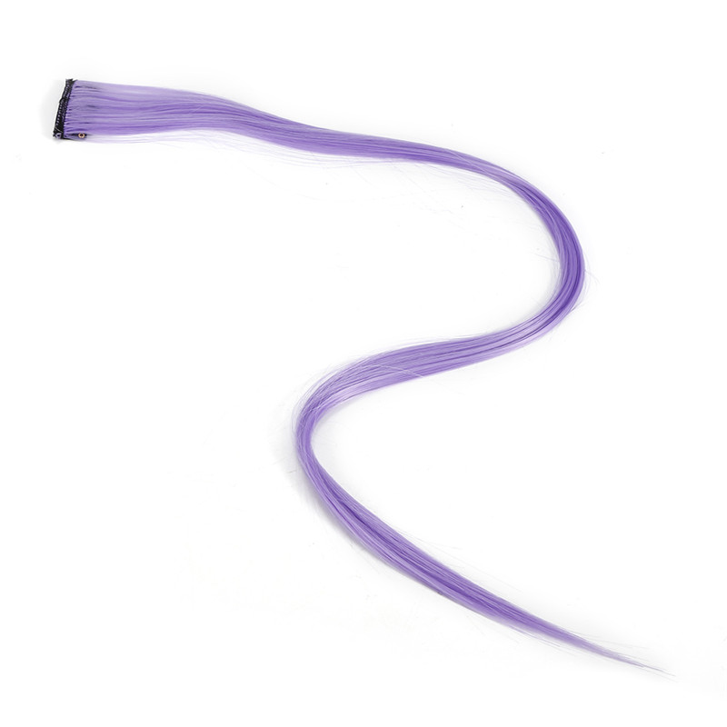 55cm Pruik stuk Gekleurde Highlight Synthetische Hair Extensions Clip In 1PC Kleurrijke Strips Lange Steil Haar Stuk Voor vrouwen Meisje: purple