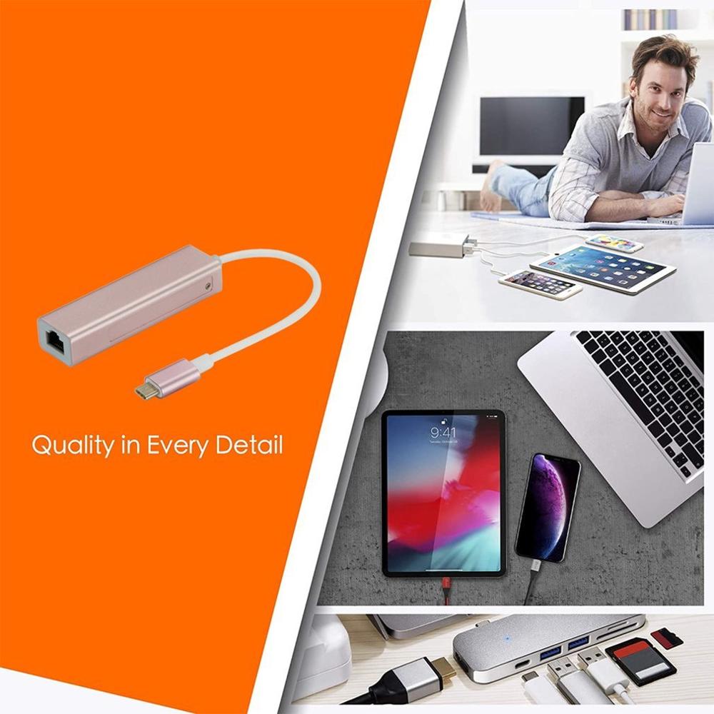 Usb C Hub Gigabit Ethernet Rj45 Lan Adapter Usb Type C Naar Usb 2.0 Hub 10/100 Netwerkkaart Voor Macbook