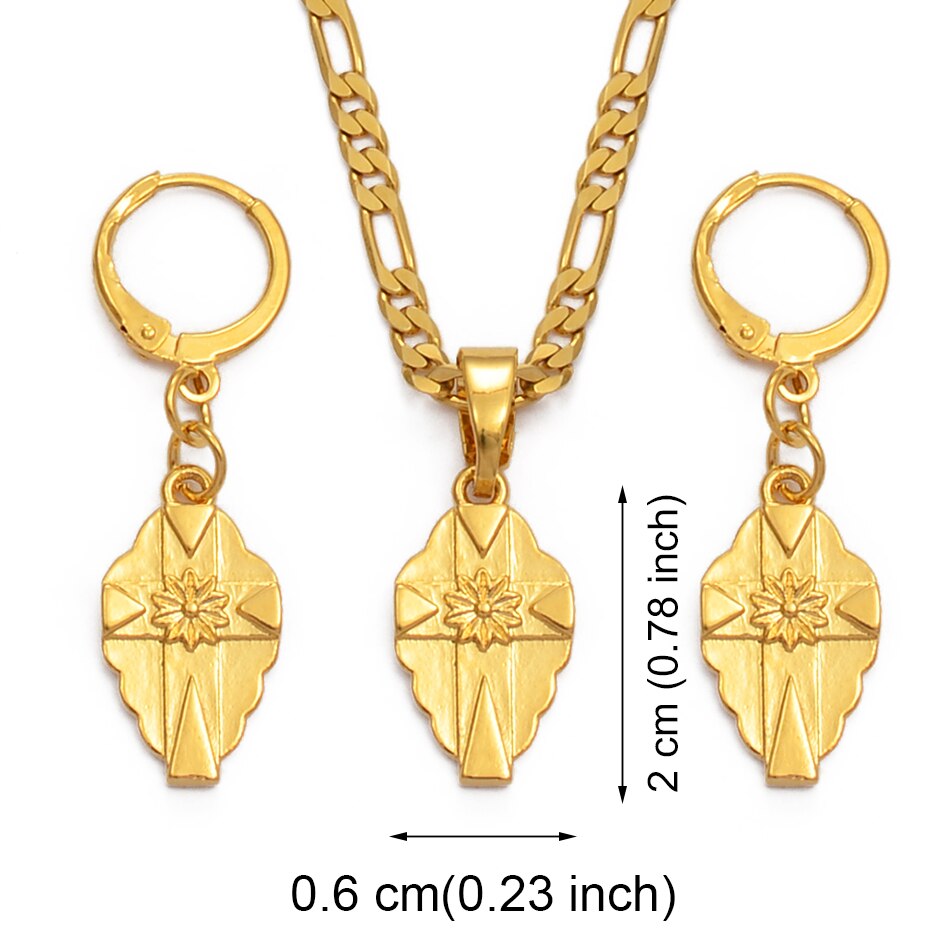 Anniyo Kleine Cross Hanger Kettingen Oorbellen Sets Vrouwen Girsl Goud Kleur Micronesië Guam Hawaiian Sieraden Chuuk Kruisen #216106