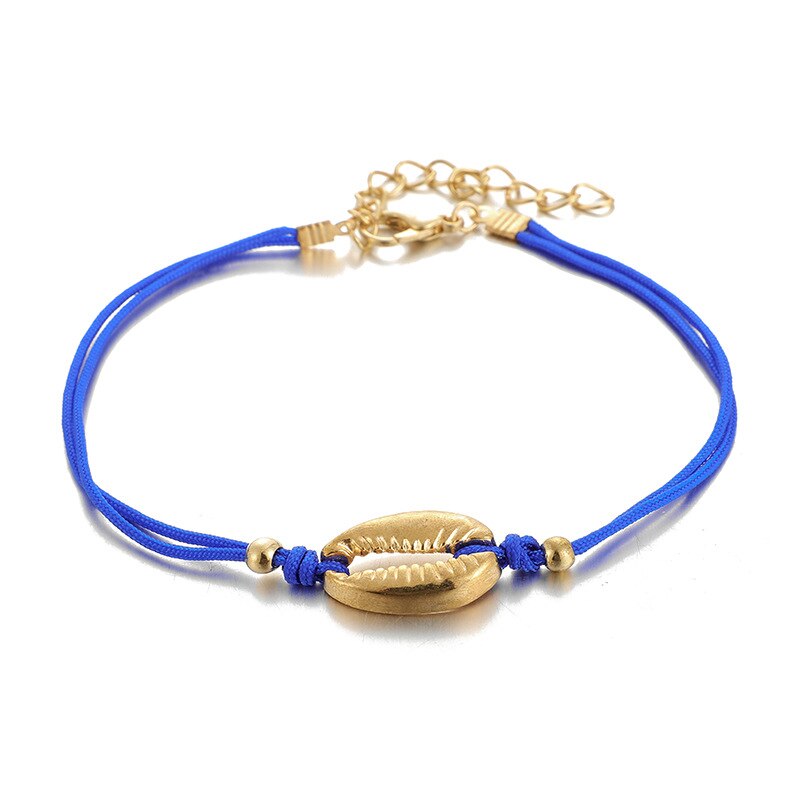 Gold Color Shell Anklet for Women Bracelet on Leg Blue Weave Rope Foot Chain Circle Sequins Ankle Bohemian Beach Jewelry