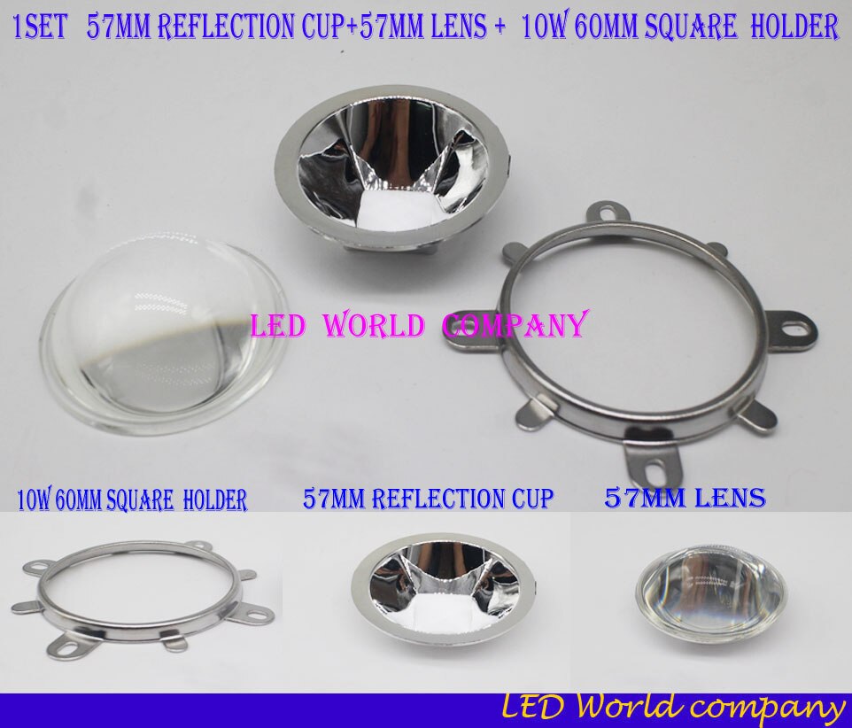 1set 10w led lens square led reflectors module 57mm Reflection cup+57mm lens +holder for 10w square cob leds