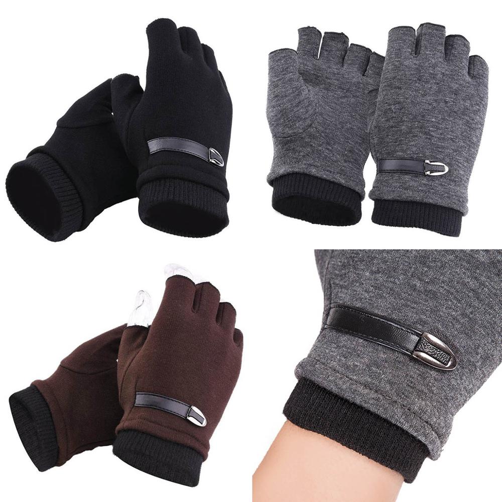 1 Paar Heren Thermische Handschoenen Rijden Vingerloze Dikke Gebreide Winter Warm Half Vinger Werkhandschoenen