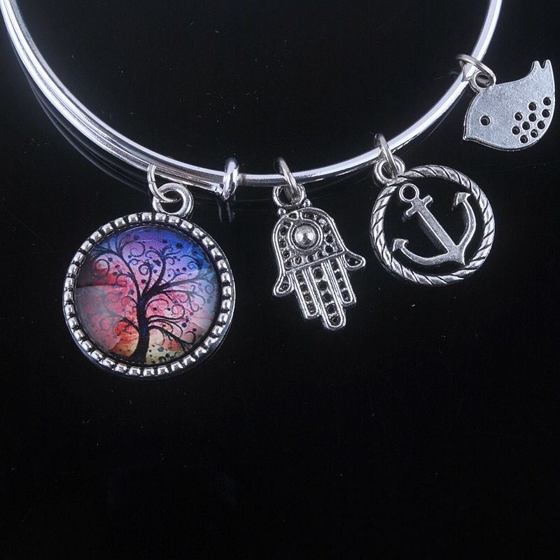 18 Styles Cabochon Dome Tree of Life charms Bracelet Adjustable Expandable Wire Bangles for Women Fine Jewelry B013: 13