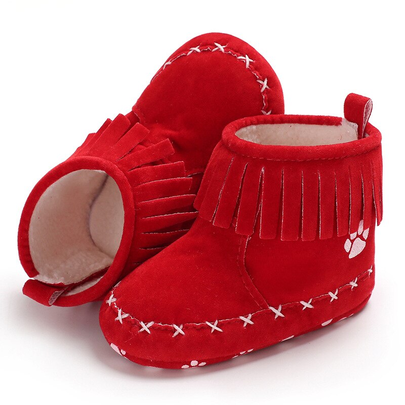 -né bébé fille garçon chaussures bottes de neige chaudes toplancha frange bottes hiver chaussons rouge noir semelle souple bébé filles gland bottes