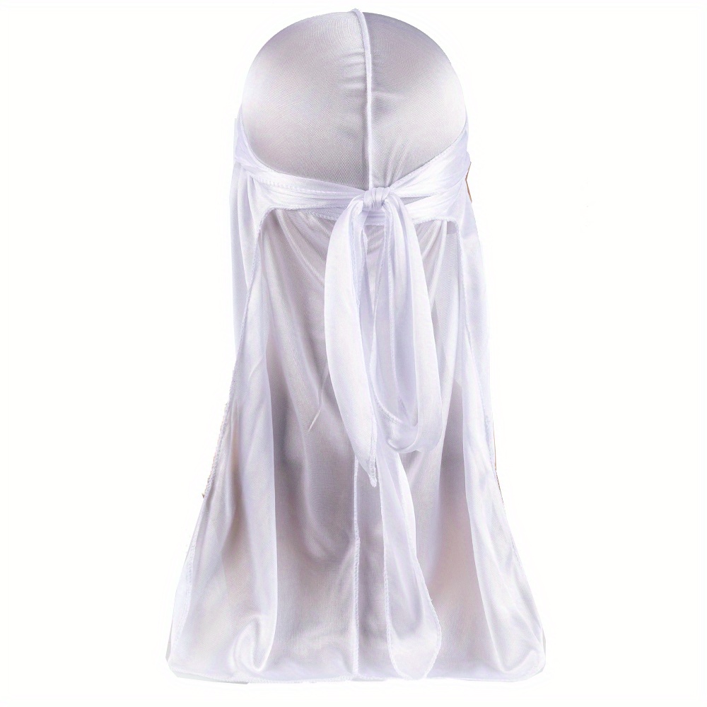 Gorro Durag de seda para hombre, Bandana sedosa Du Rag Doo Rag, gorro con ondas de cola larga: Blanco