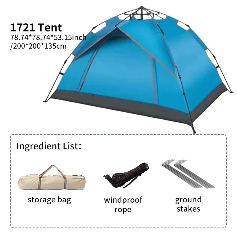 Tente pliante d'extérieur, entièrement automatique, ouverture rapide, pour 3-4 personnes, conduite autonome, Camping, résistant à la pluie, au soleil, Portable: noir