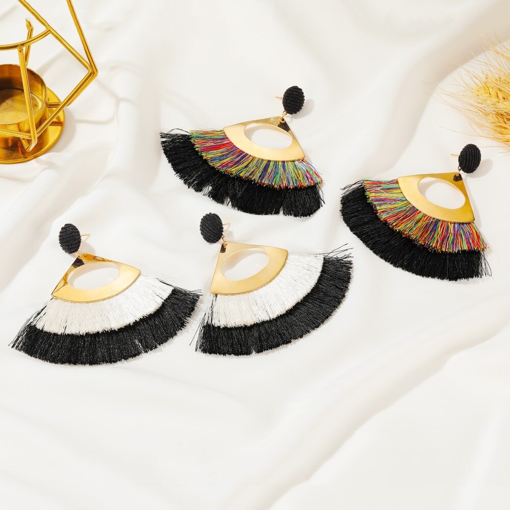 ZYZQ Böhmischen Lange Quaste Ohrringe für Frauen Jahrgang Runde überbacken Boho Metall Zwei-Farbe Ohrringe Schmuck