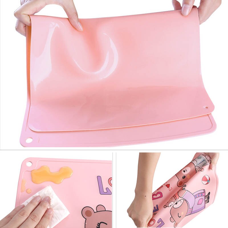 Kids Table Placemats Cartoon Animal Print Waterproof Food Grade Silicone Non-slip Table Mats Anti-scald Baby Feeding Pad 30*50cm