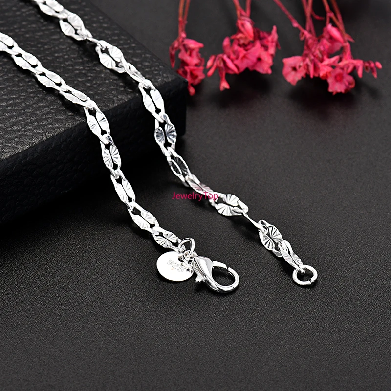 Collares finos de Plata de Ley 925 con cadenas planas de 4MM para hombres y mujeres, joyería para y boda, de Navidad de 45-75cm