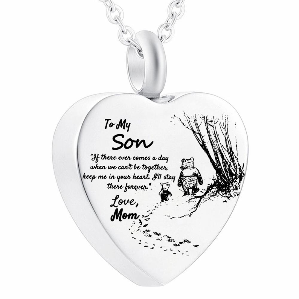 To My Daughter Heart Cremation Urn Necklace for Ashes Urn Jewelry, Carved Locket Stainless Steel Memorial Pendant From Mom& Dad: Mom Love Son