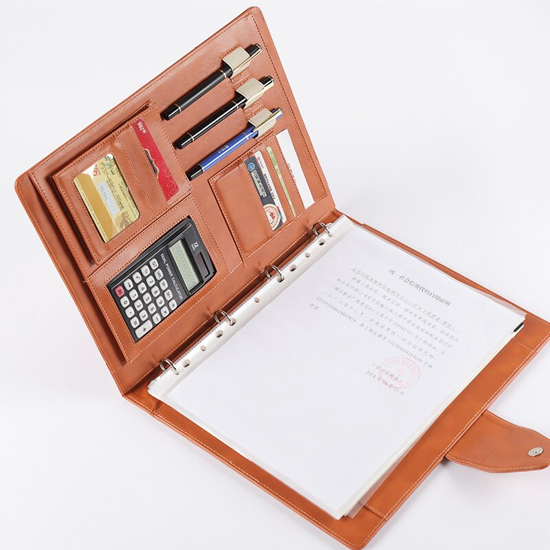 Business Portfolio Padfolio A4 Leather Organizer 4 Ring Binder Padfolio For A4 Documents