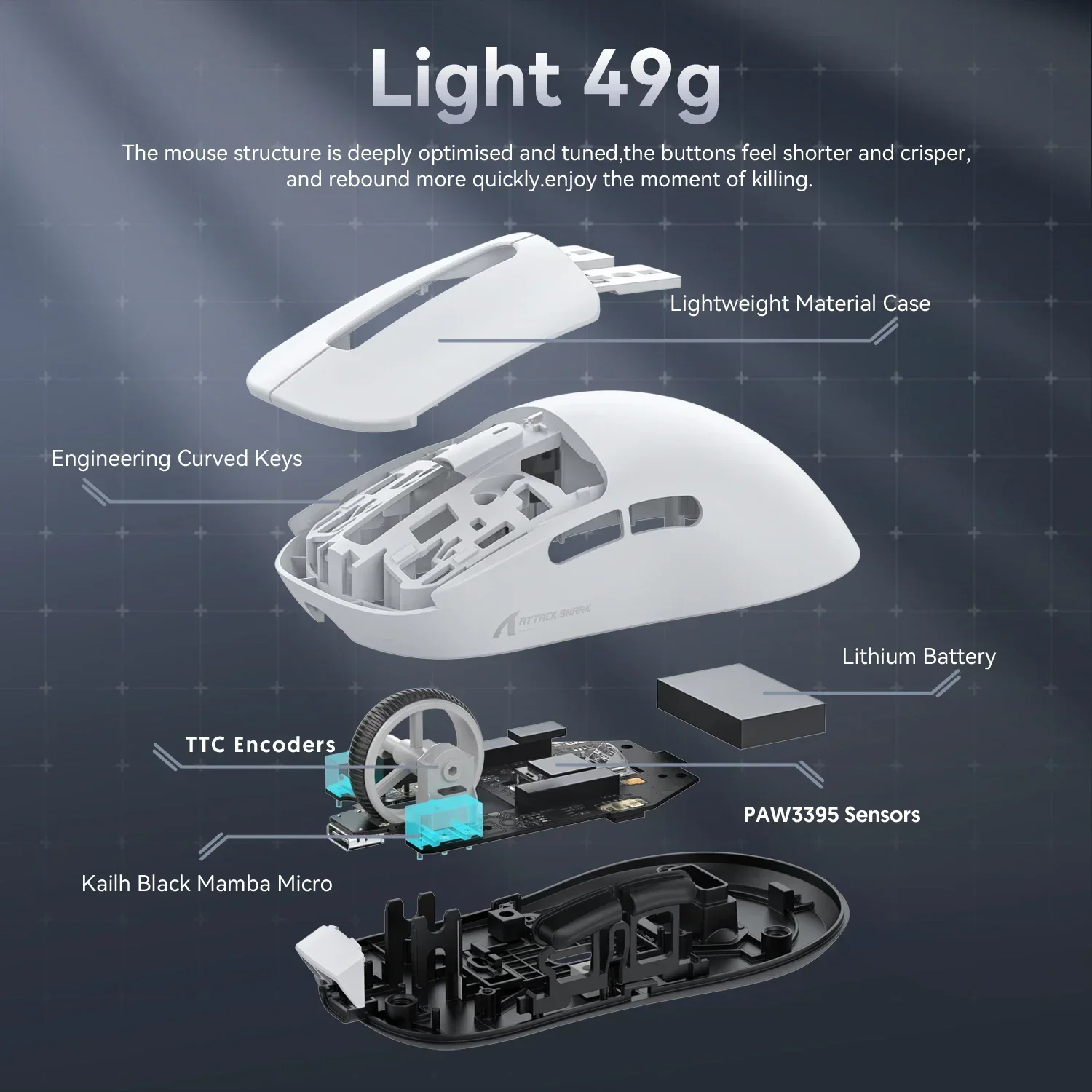X3 PixArt PAW3395 Bluetooth Mouse 2.4G Tri-Mode Connection, 26000dpi, 650IPS, 49g Lightweight Macro Gaming Mouse