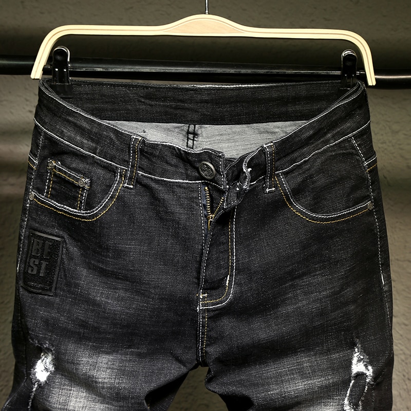 Mænd streetwear rippedjeans kort afslappet løs herre huller sommer bermuda sort lige denim shorts plus størrelse