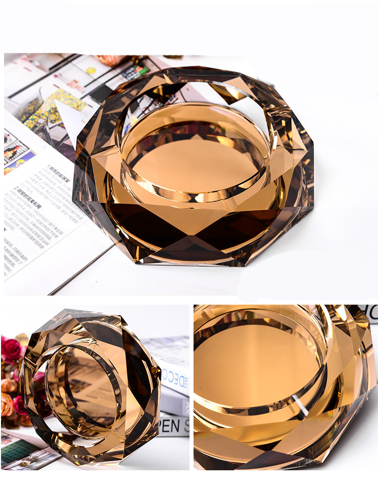 Luxe Gold Clear Black Kleurrijke 12 cm Ronde Crystal Asbak Asbak voor Vriendje Home Decor DEC184