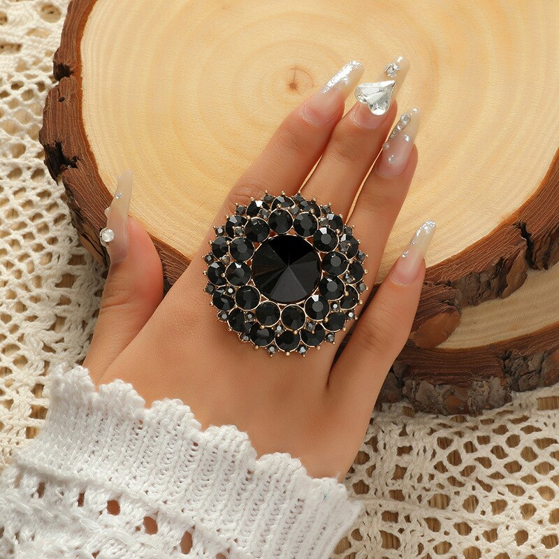 Unieke Boho Black Crystal Stone Ring Grote Ronde Ringen Voor Vrouwen Vintage Anillos Vrouwelijke Bruiloft Sieraden