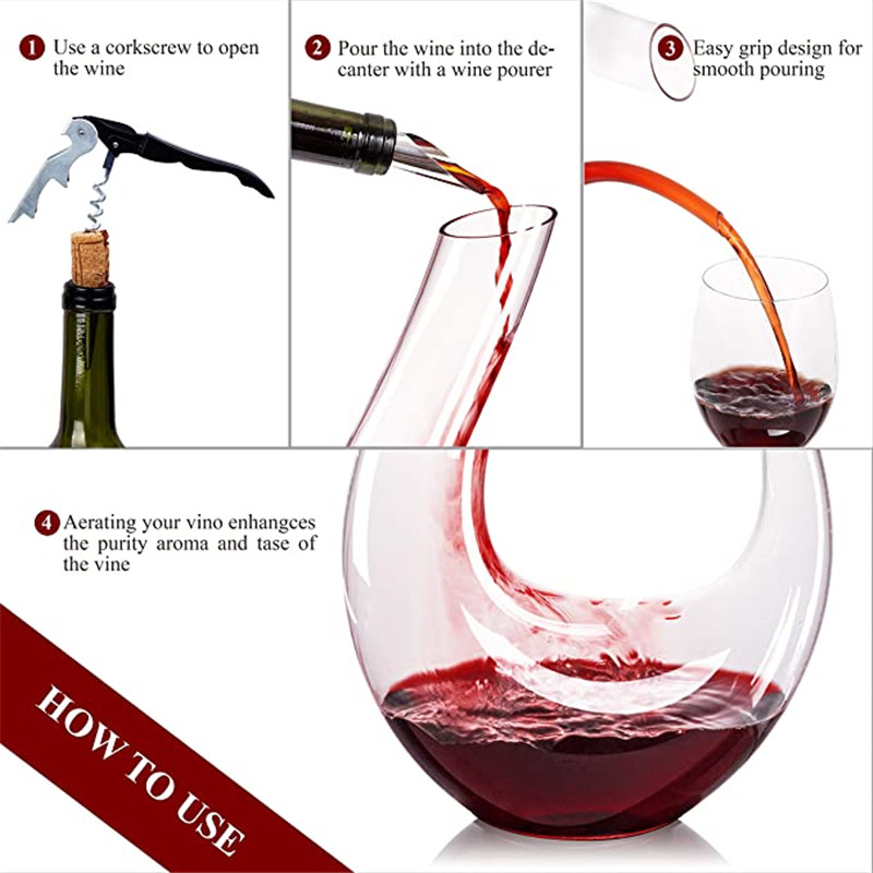 1500ml U Shape Wine Decanter Clear Leadfree Crystal Glass Hand Blown Red Wine Carafe Whiskey Decanter Home Wedding Bar Accessory