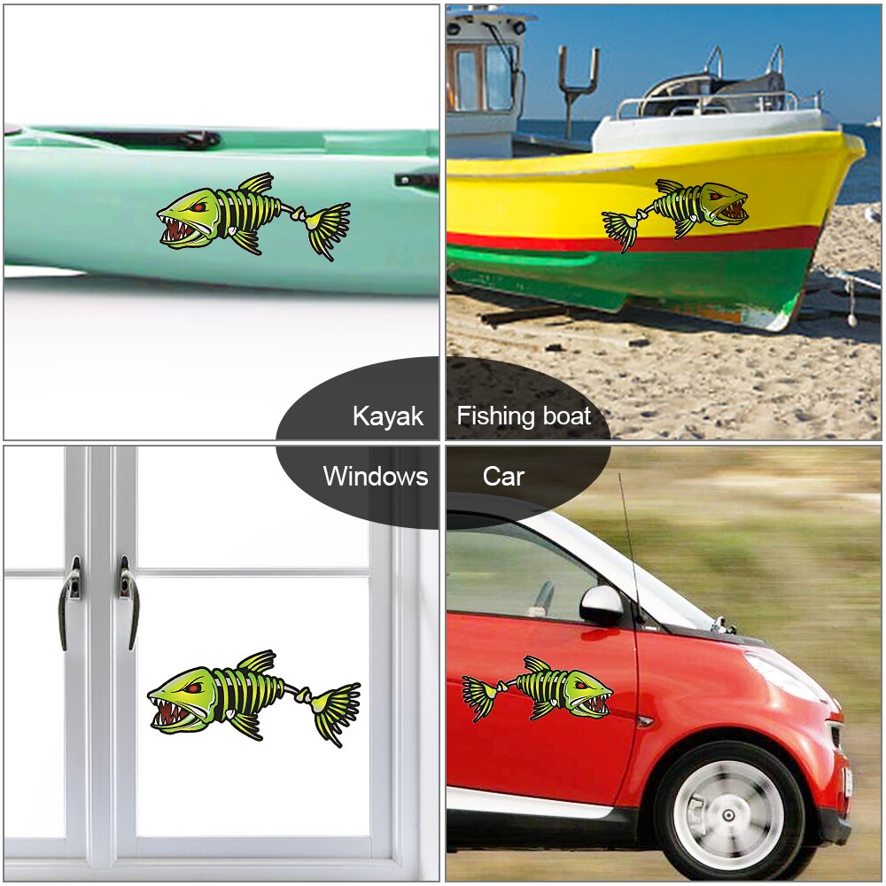 2 stück 18,5*8,2 cm Fisch Zähne Mund Aufkleber Skelett Fisch Aufkleber Fischerboot Kanu Kajak Grafiken Zubehör Vinyl aufkleber