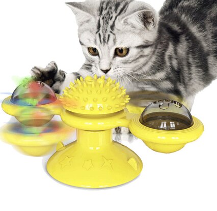 N67 brinquedos para animais de estimação para gatos treinamento interativo quebra-cabeça turntable windmill bola girando brinquedos para gato gatinho jogar jogo gato suprimentos: YELLOW