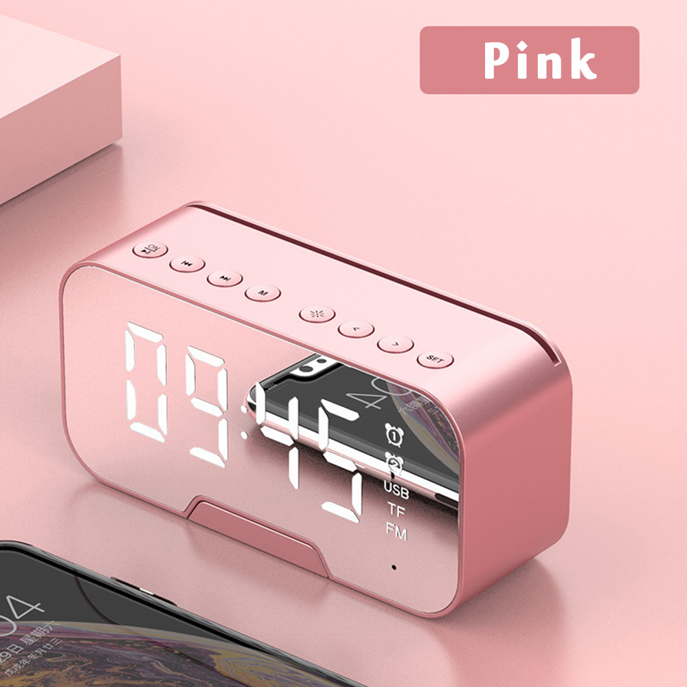 Multifunction Alarm Clock Mirror LED Alarm Clock Multifunction Wireless Bluetooth Music Player Electronic Digital Alarm Clock: Pink